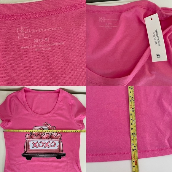 No Boundaries Custom Valentine’s Day Scoop Tee Short Sleeve Juniors Medium (7-9) - Picture 4 of 13